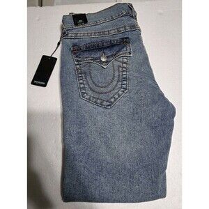 True Religion Jeans Ricky Big T Flap Straight Men’s 34x32 Light Wash Blue Denim